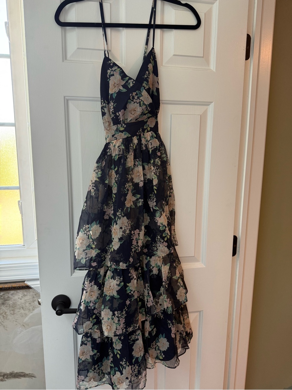Lulu's Navy Floral Tiered Spaghetti-Strap Maxi Dress